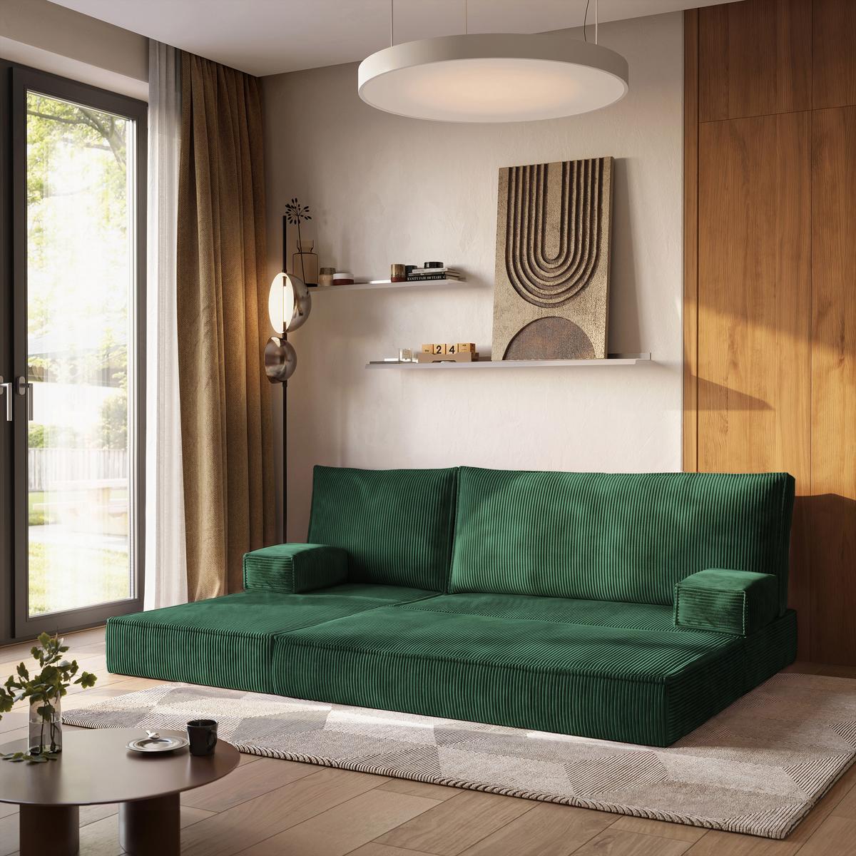 ECKSOFA NOTIA modulares Boneless Sofa mit Schlaffunktion Grün Kordstoff - Grün, Textil (200/120cm) - MASSENO