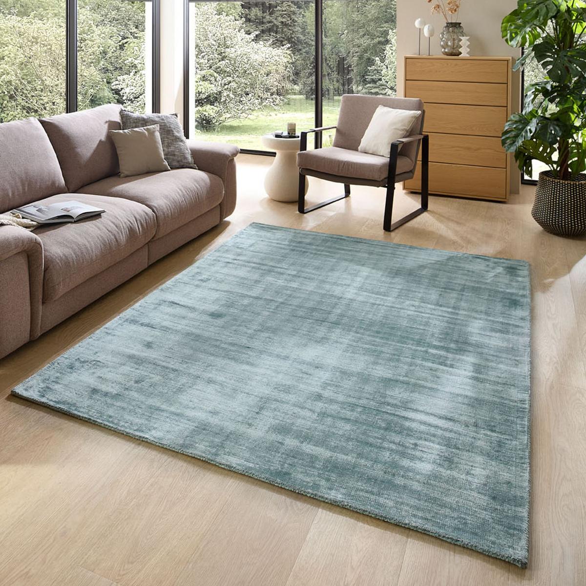 VISKOSETEPPICH Star 240x340 cm - Türkis, Textil (240/340cm) - THEKO