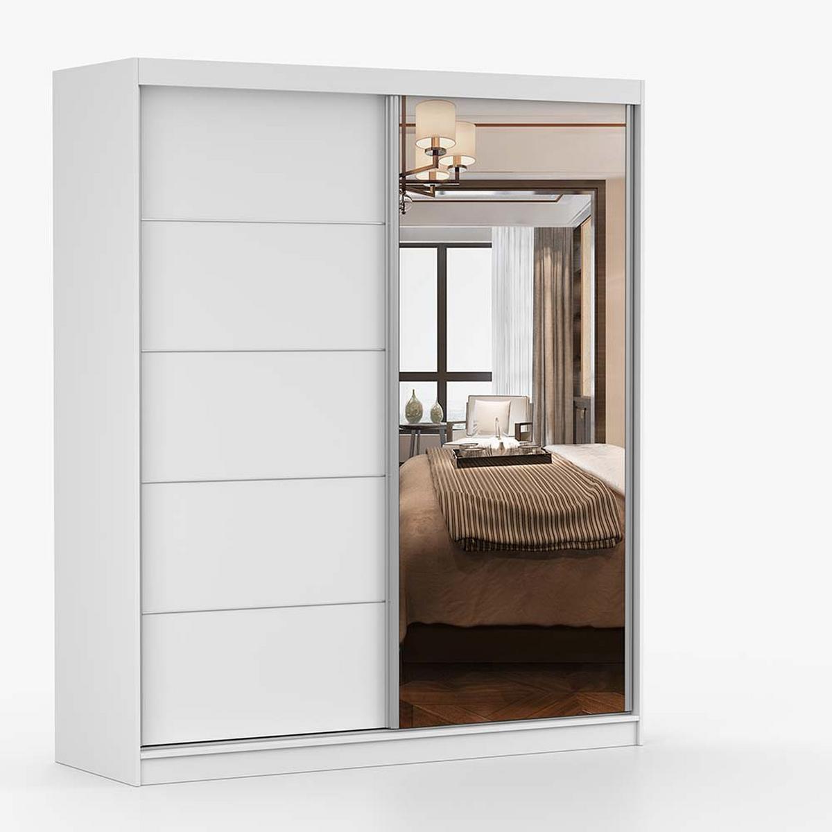 SCHWEBETÜRENSCHRANK 183/218/61 cm 2-türig Bella 03 Weiß, Weiß - Alufarben/Weiß, Holzwerkstoff/Metall (183/218/61cm) - imoebel24