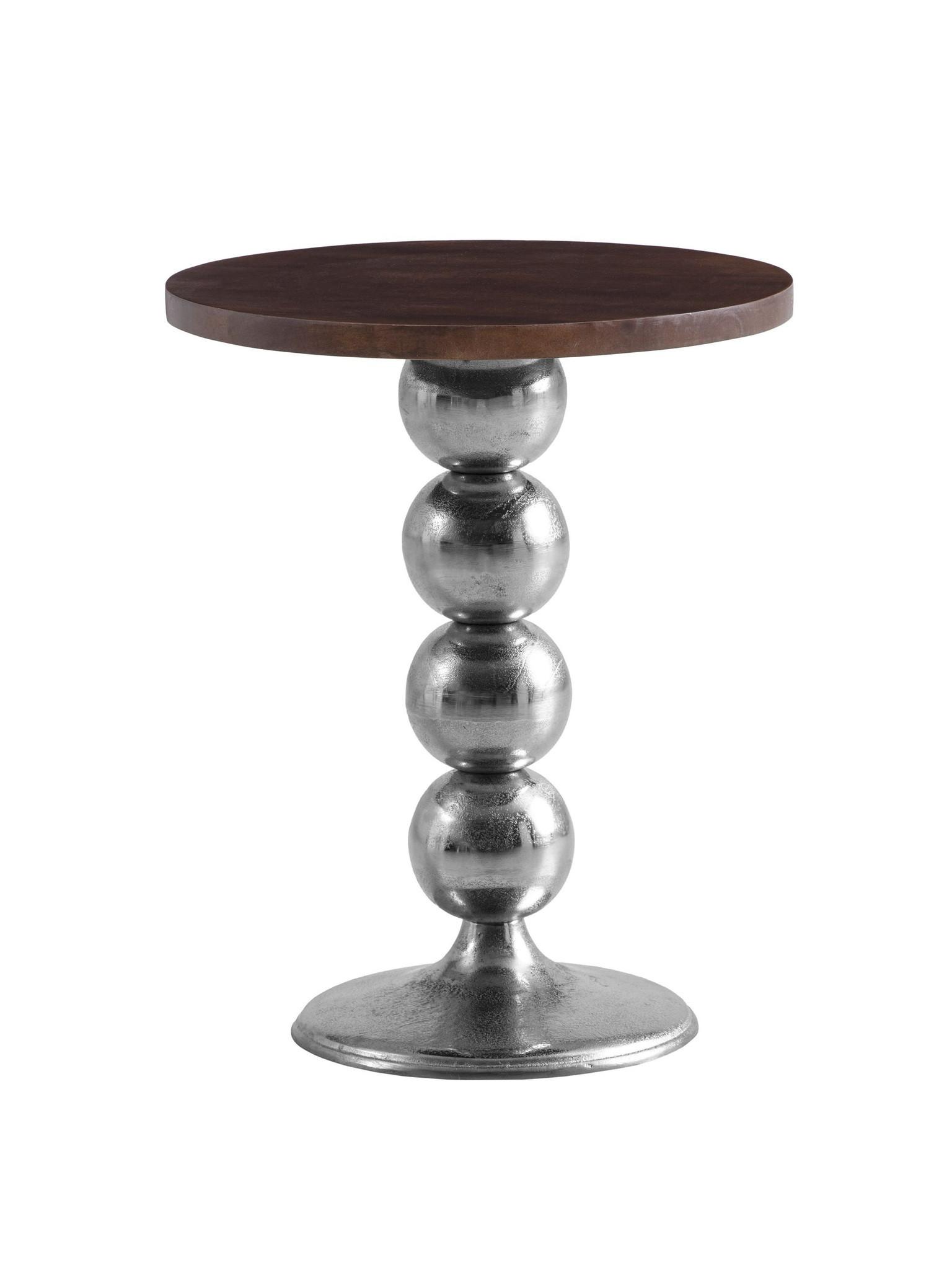 BEISTELLTISCH AMANTEA, Mango Massivholz, Braun-Silber, Ø 50 x 61,5 cm - Silberfarben/Sheeshamfarben, Holz/Metall (50/50/61.5cm) - KADIMA DESIGN