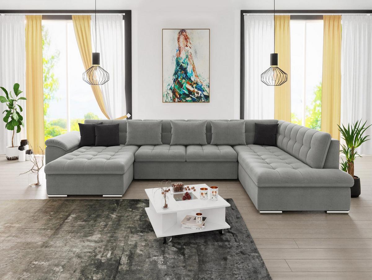 WOHNLANDSCHAFT Niko Bis Lux, Seite: Links - Grau, Holz/Textil (348/76/205cm) - MIRJAN24