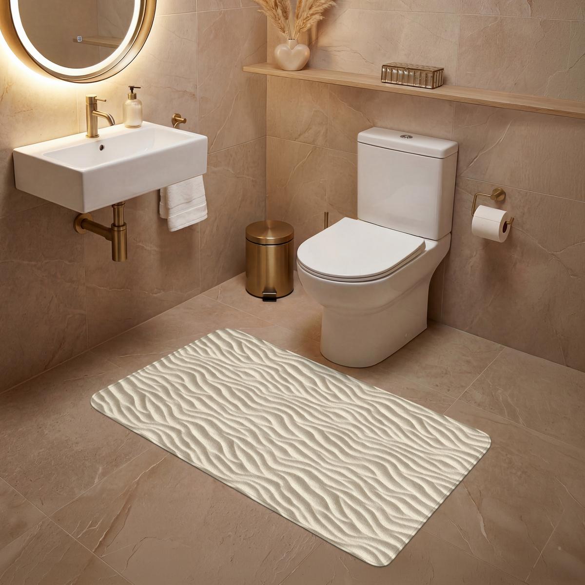 WC-VORLEGER Sand - Wellen - Beige WC Teppich 120x60 cm - Sandfarben, Textil (120/1cm) - OnlyWow