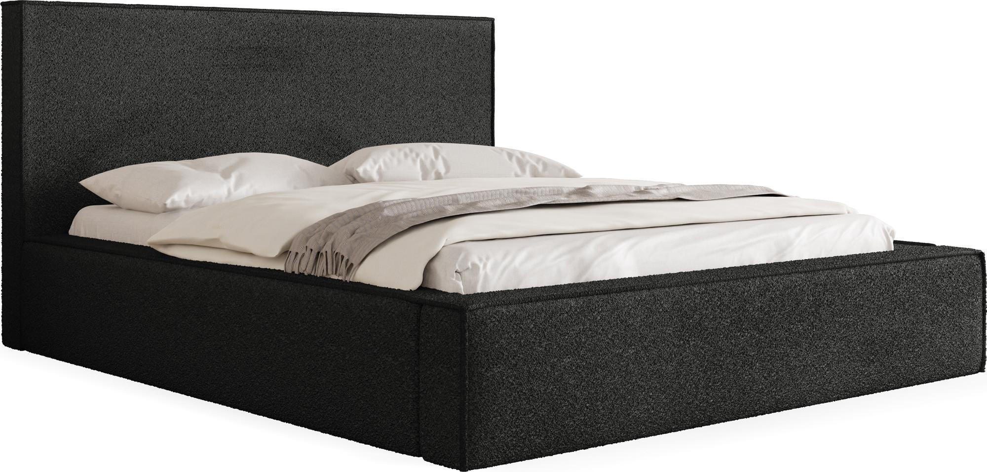 POLSTERBETT Terra mit Bettkasten, Schwarz Boucle 120x200 cm - Birkefarben/Schwarz, Holzwerkstoff/Kunststoff (120/200cm) - WFL GROUP