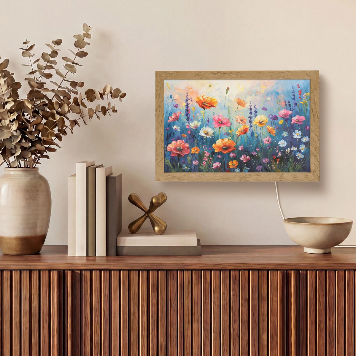 WANDLEUCHTE Blumen - Natur - Aquarell - Kunst 30x20 cm - Multicolor, Holzwerkstoff (30/20/8cm) - OnlyWow