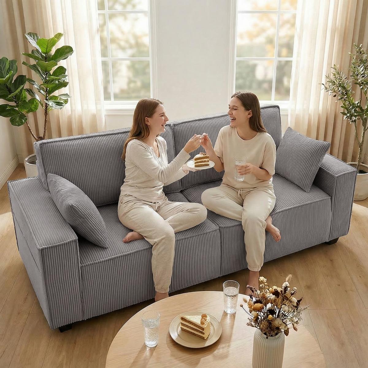 SOFA 3-Sitzer aus Polyester Hellgrau - Hellgrau/Schwarz, Holzwerkstoff/Kunststoff (79/91/218cm) - HOMCOM