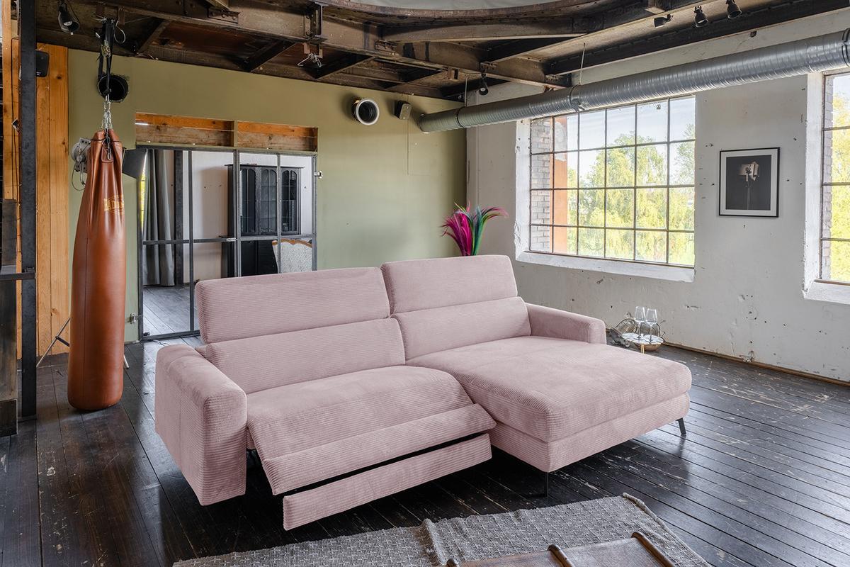 ECKSOFA LAISKA Pink Cord Relaxfunktion - Schwarz/Rosa, Textil/Metall (282/177cm) - KAWOLA