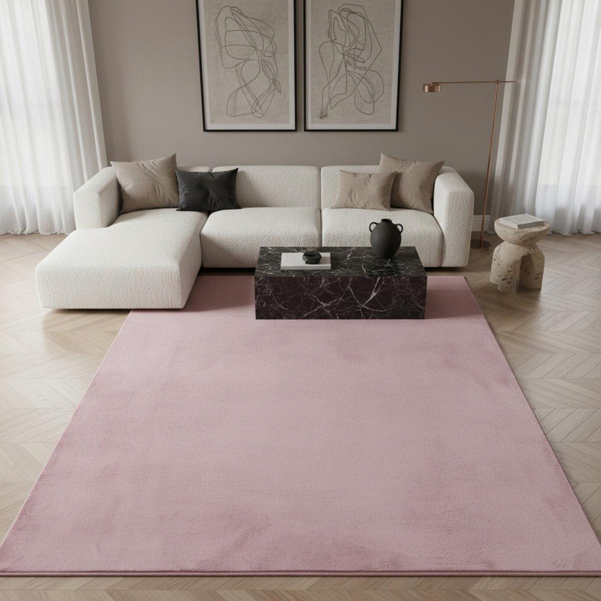 KURZFLORTEPPICH Waschbar NECKAR, einfarbig, aus Polyester, Rosa, 80 x 150 cm - Rosa, Textil (150/80cm) - KADIMA DESIGN