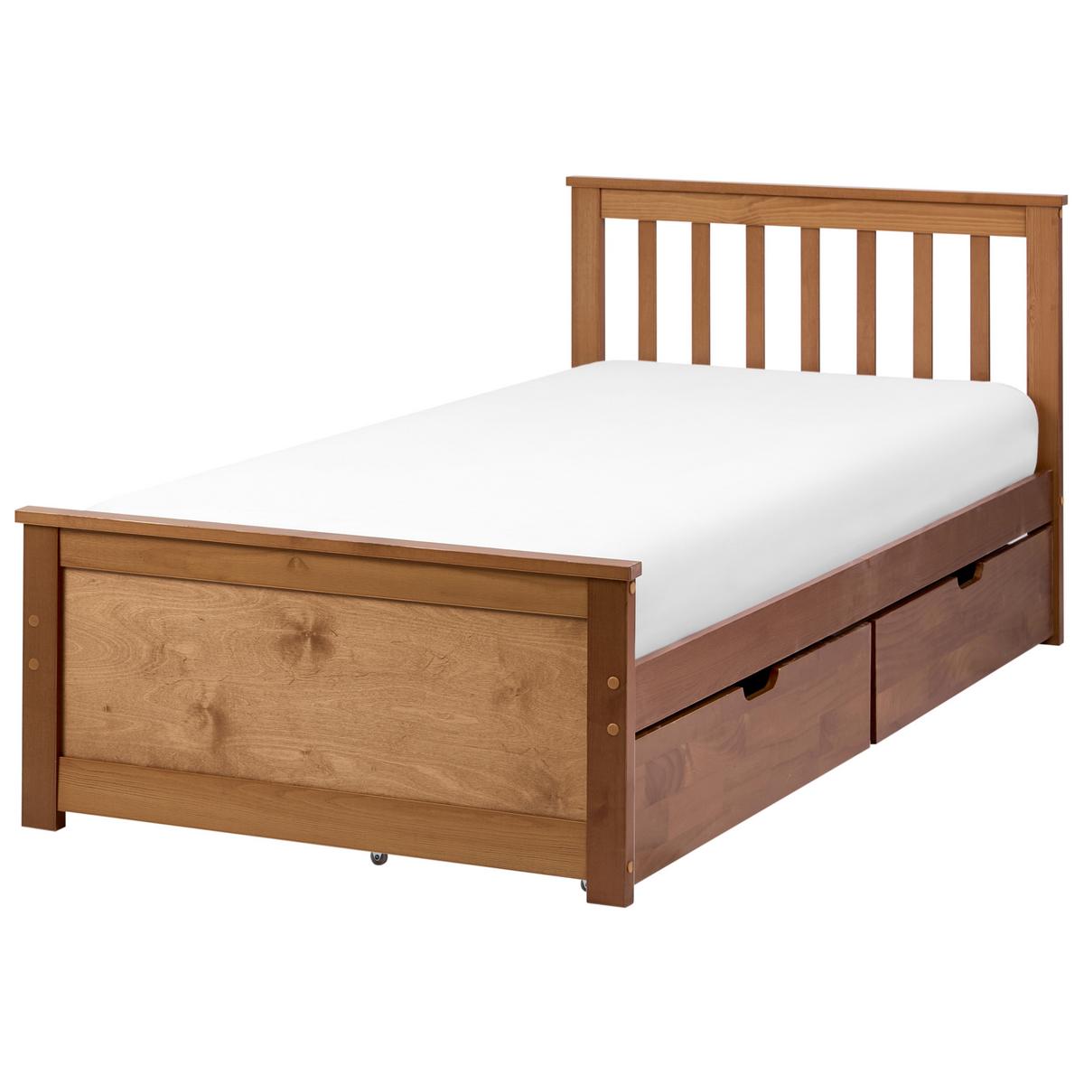 BETT mit 2 Schubladen 90/200 cm Kiefernholz Braun Olendon - Braun, Holz (90/200cm) - Beliani