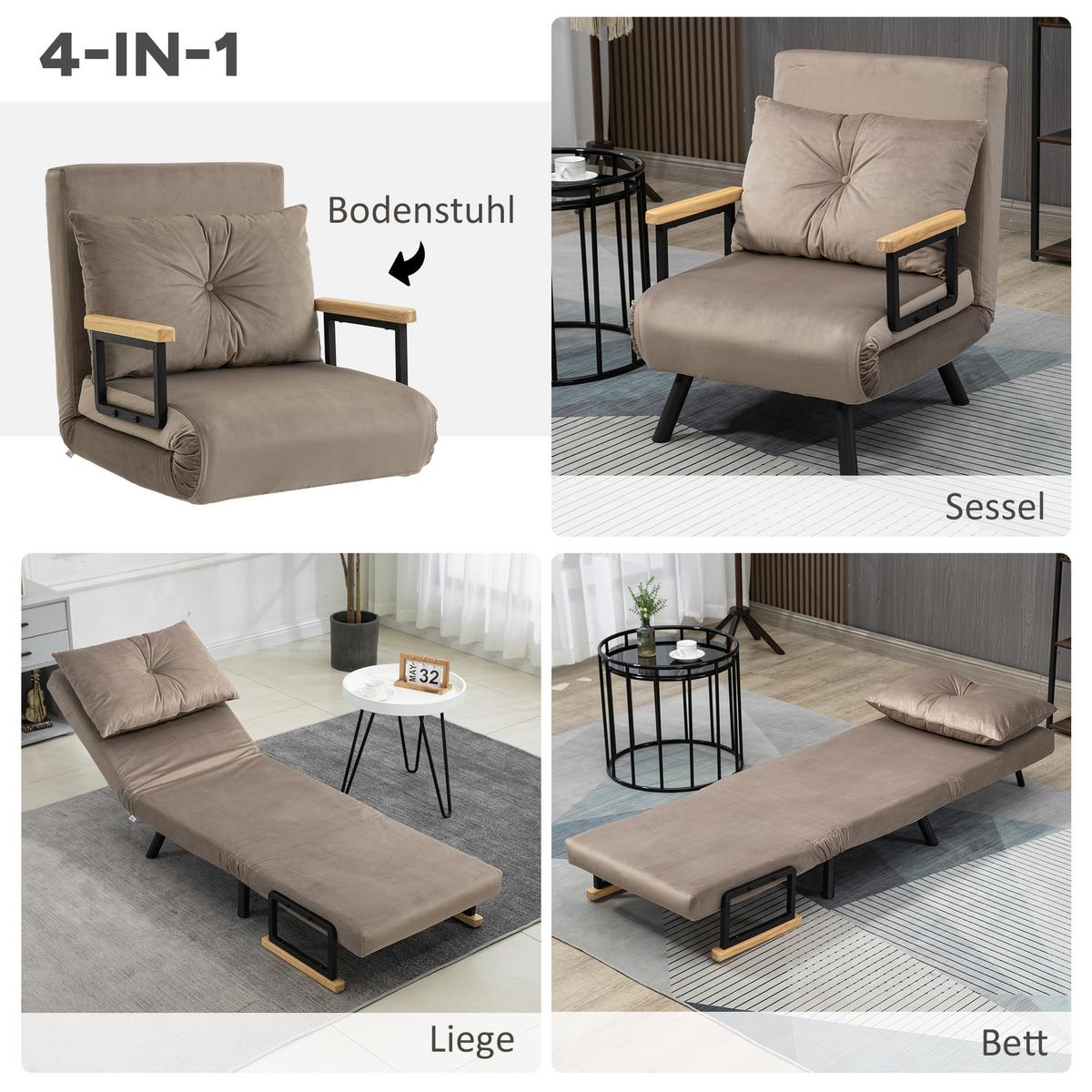 SCHLAFSESSEL - Hellbraun/Schwarz, Holz/Textil (73/81/63cm) - HOMCOM