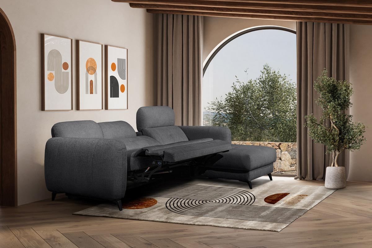 ECKSOFA SVEN 3-Sitzer, 1 Relax XL, verstellbare Kopfstützen, dunkelgrau - Anthrazit/Schwarz, Holzwerkstoff/Textil (256/163cm) - Wozimo