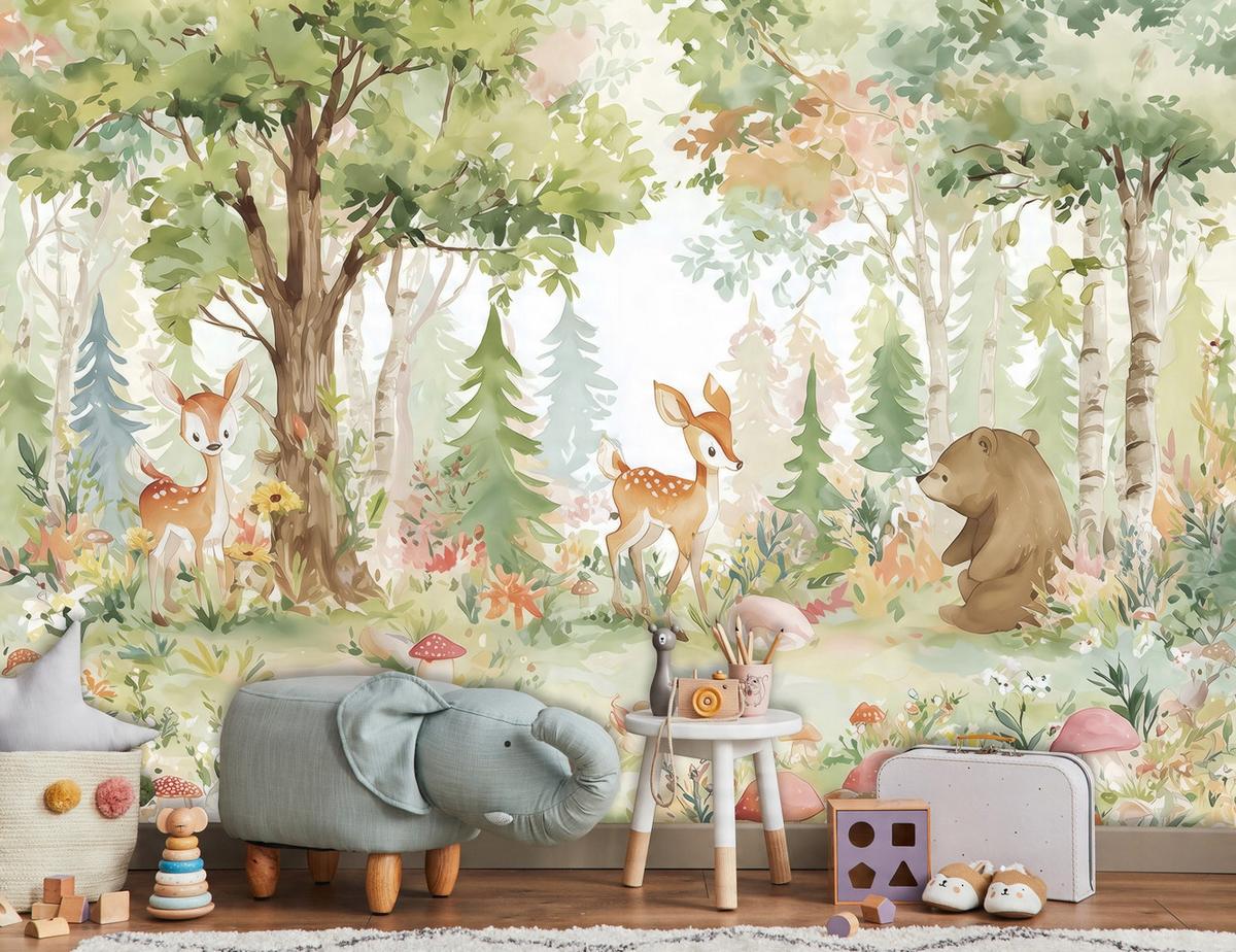 FOTOTAPETE Kinderzimmer Tiere Wald 400x280 - Multicolor, Papier (400/280cm) - Wallarena