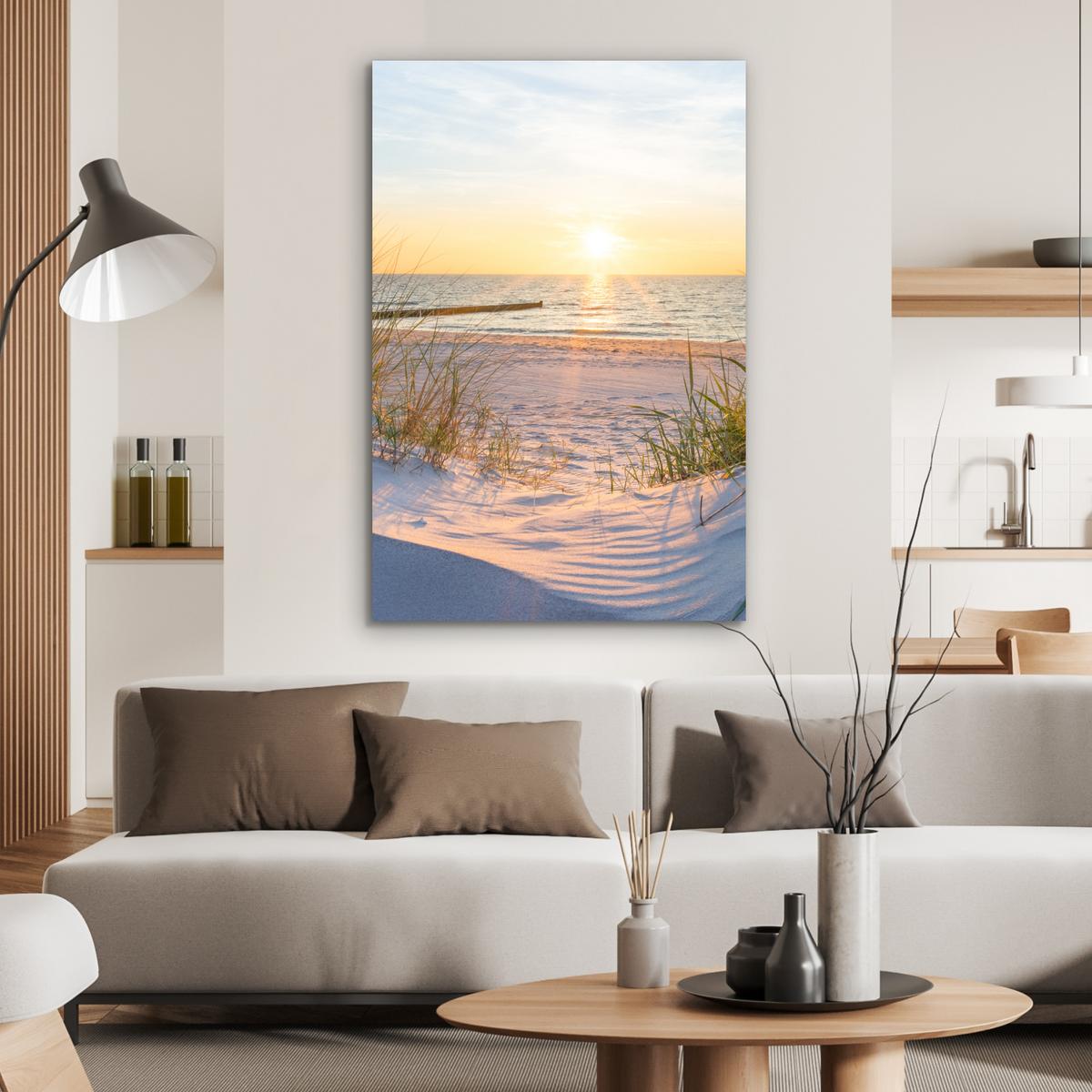METALLBILD Strand - Sonne - Düne - Gras - Sand - Horizont 80x120 cm - Hellblau, Metall (80/120cm) - MuchoWow