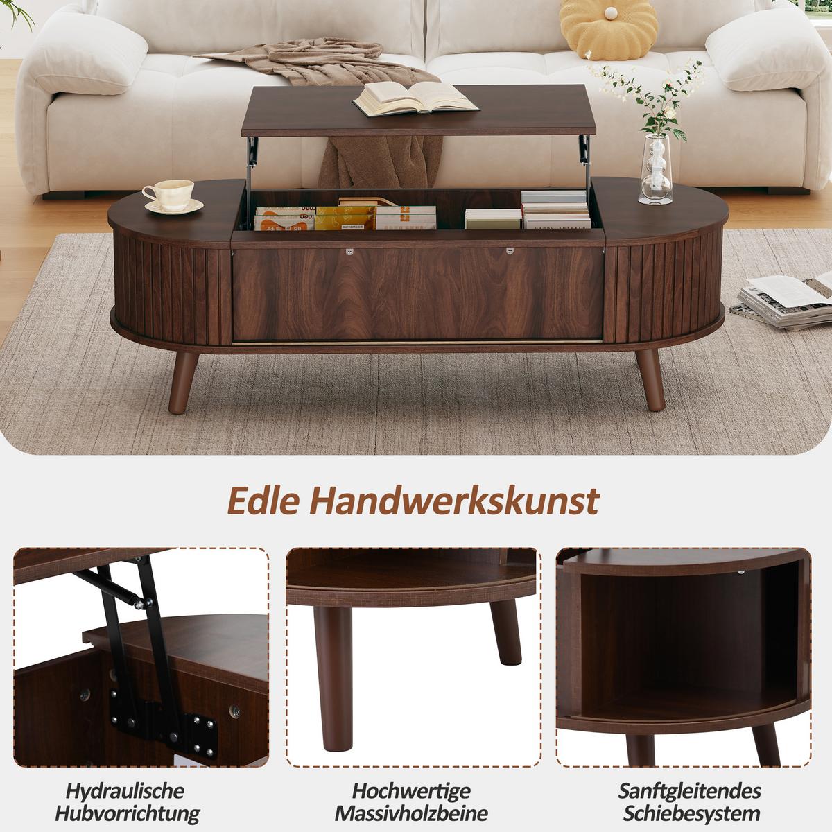 COUCHTISCH Walnuss Anhebbar mit Verstecktem Stauraum & Rolltür - Walnussfarben, Holzwerkstoff (50/120/39.5cm) - Urban Meuble