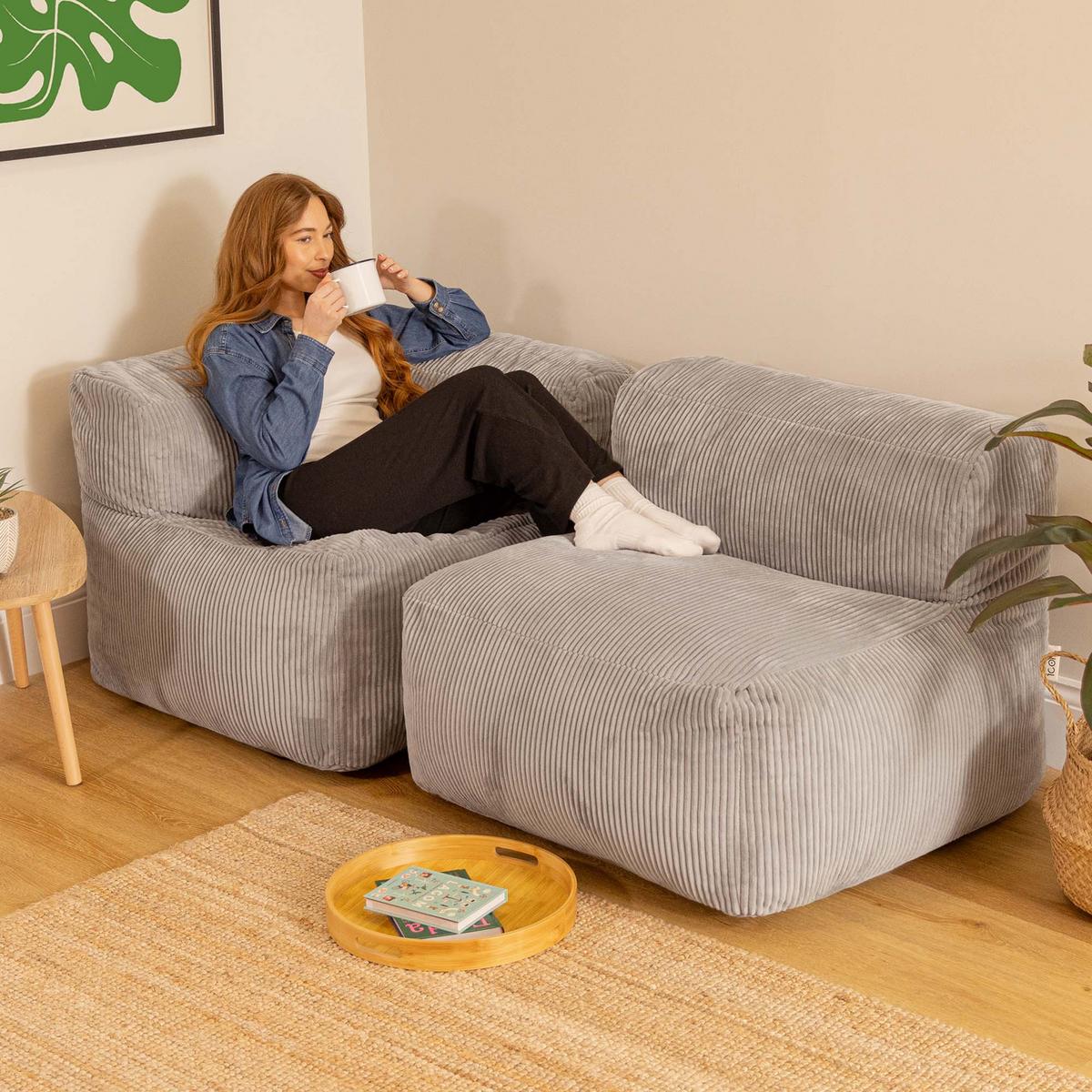 SITZSACK-SOFA 2-tlg.: Ecksessel, Sessel - Grau, Textil (195/68/100cm) - icon