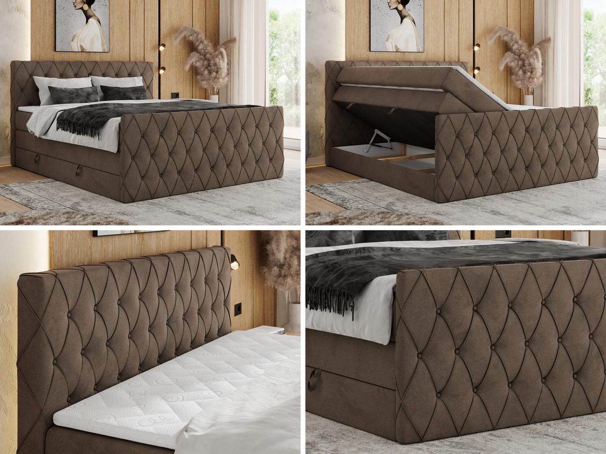 BOXSPRINGBETT MIREN KING DUO 200/200 Braun Velvet - H3 - Braun, Holz/Textil (200/200cm) - MKS