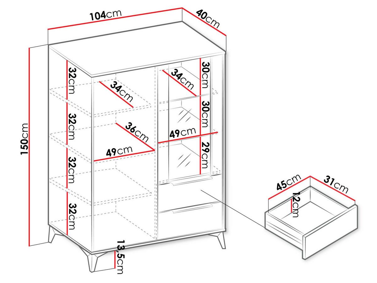 STANDVITRINE Xylix Bis 2D2SZ - Nussbaumfarben/Schwarz, Holzwerkstoff/Metall (104/150/40cm) - MIRJAN24