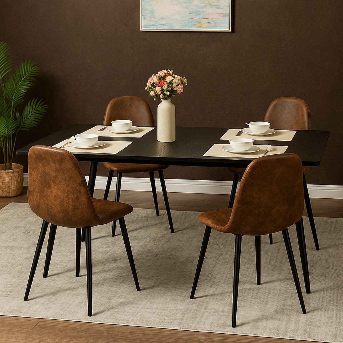 ESSTISCH SET mit ausziehbarem Tisch und 4 bequemen Stühlen - Braun, Holzwerkstoff/Metall (80/75/160cm) - Urban Meuble