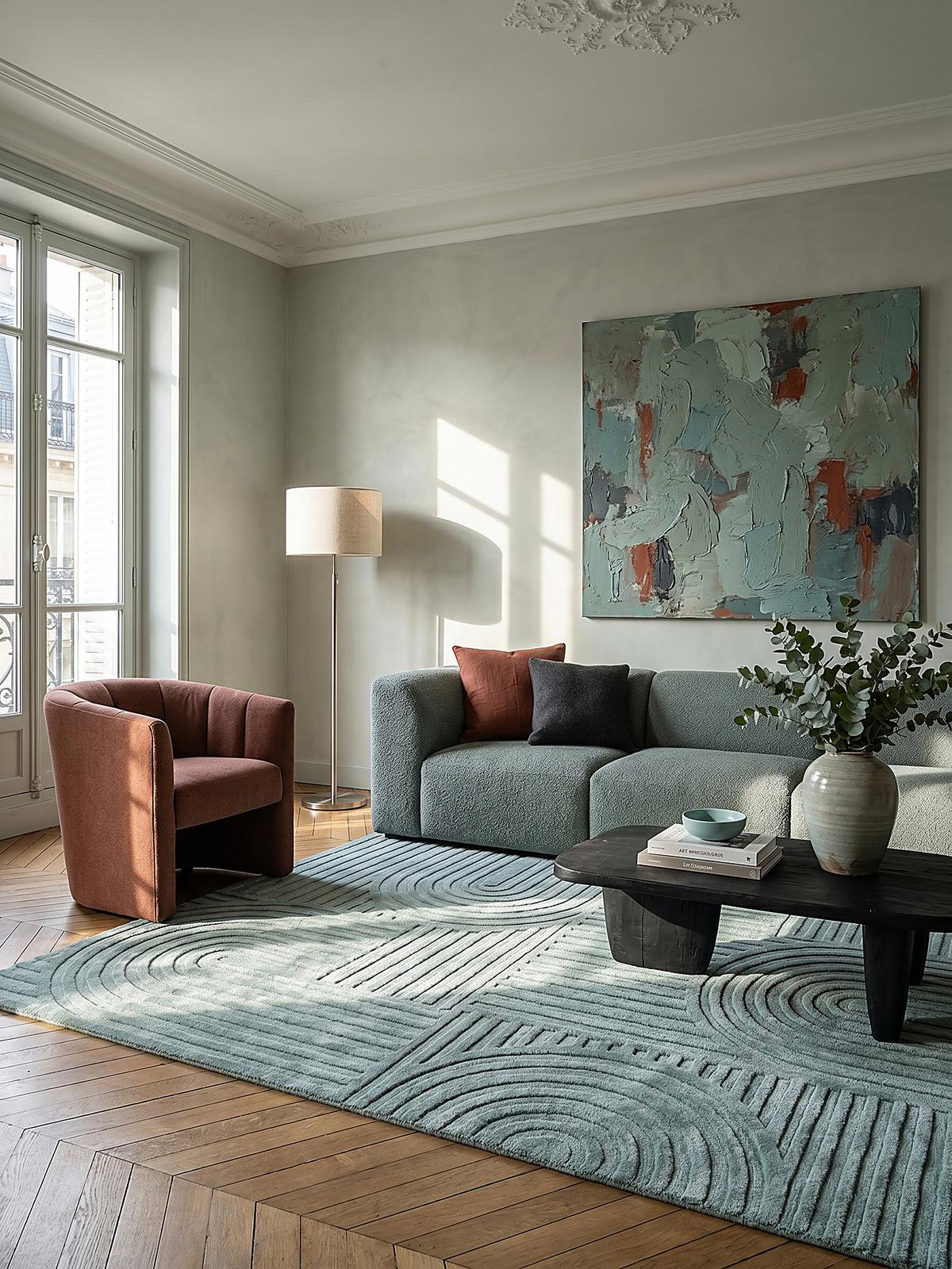 TEPPICH aus Wolle LEVEN in Entenei-Blau, geometrisch, 160 x 230 cm - Blau, Textil (230/160cm) - KADIMA DESIGN
