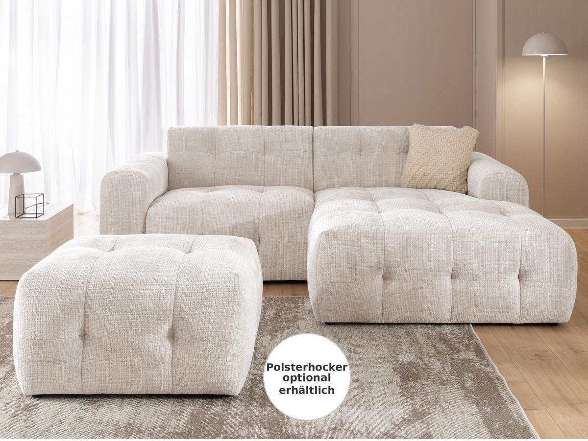 ECKSOFA mit Ottomane rechts, raffinierten Steppungen, Wellenunterfederung, B234/T161/H79 cm, Chenille-Bezug in Beige / 21035 - Beige/Schwarz, Kunststoff/Textil (234/79/161cm) - luma-home