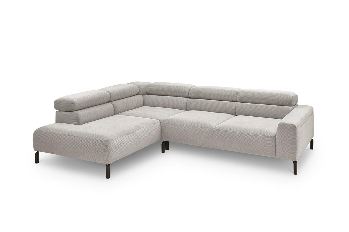 ECKSOFA MIT MOTORISCHEM SITZVORZUG DELIA Silber Cord Relaxfunktion - Silberfarben/Schwarz, Textil/Metall (276/219cm) - KAWOLA