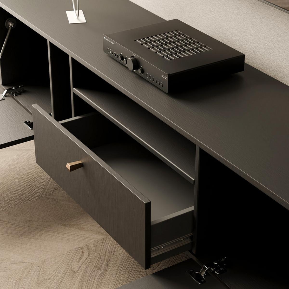 TV-LOWBOARD FLOW 180 cm, Schwarz - Schwarz, Holzwerkstoff/Metall (180/48.5/40.5cm) - Idohome