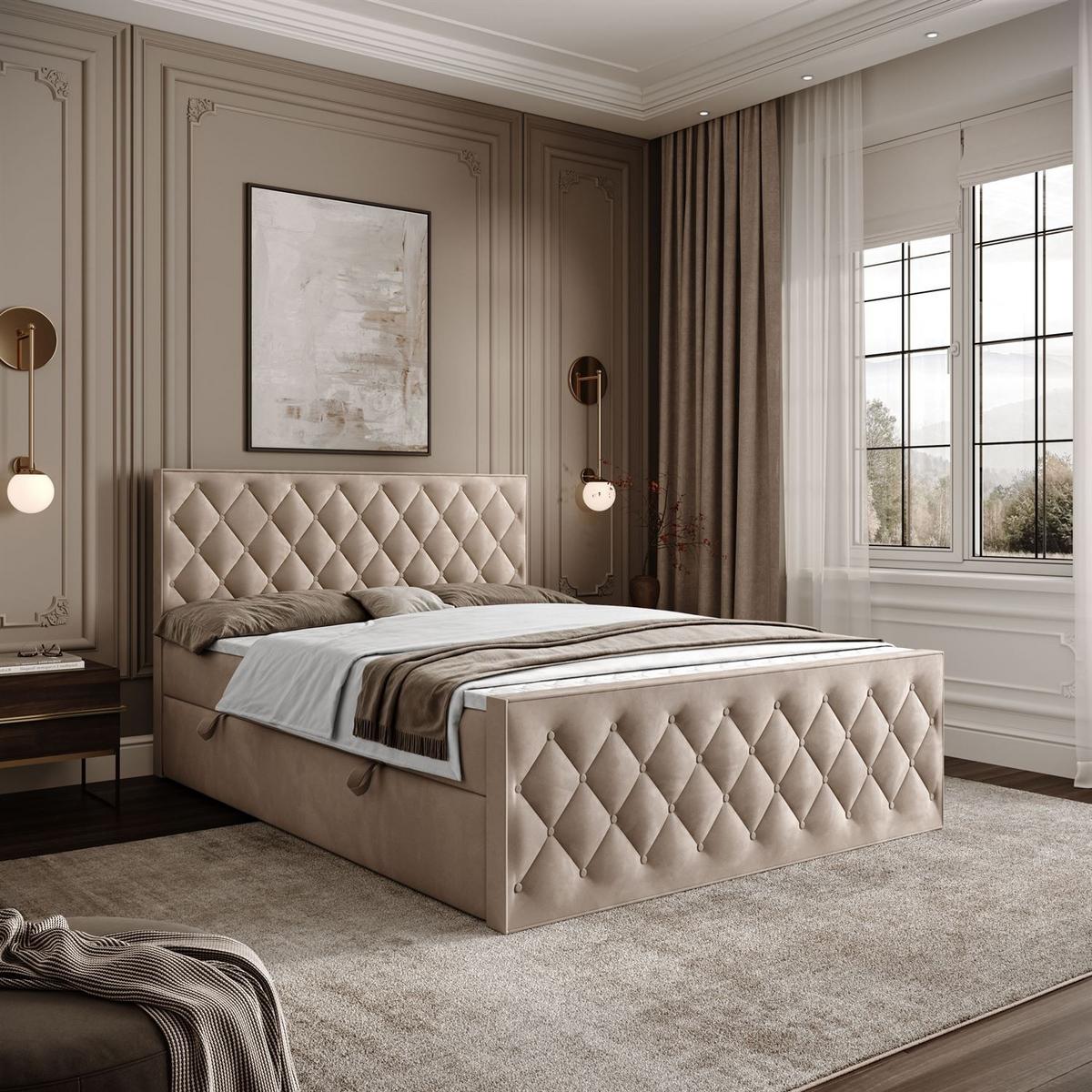 BOXSPRINGBETT INEZ II mit Bettkasten mit Topper 140x200 cm Royal Velvet 170 - Beige, Textil - Lookway