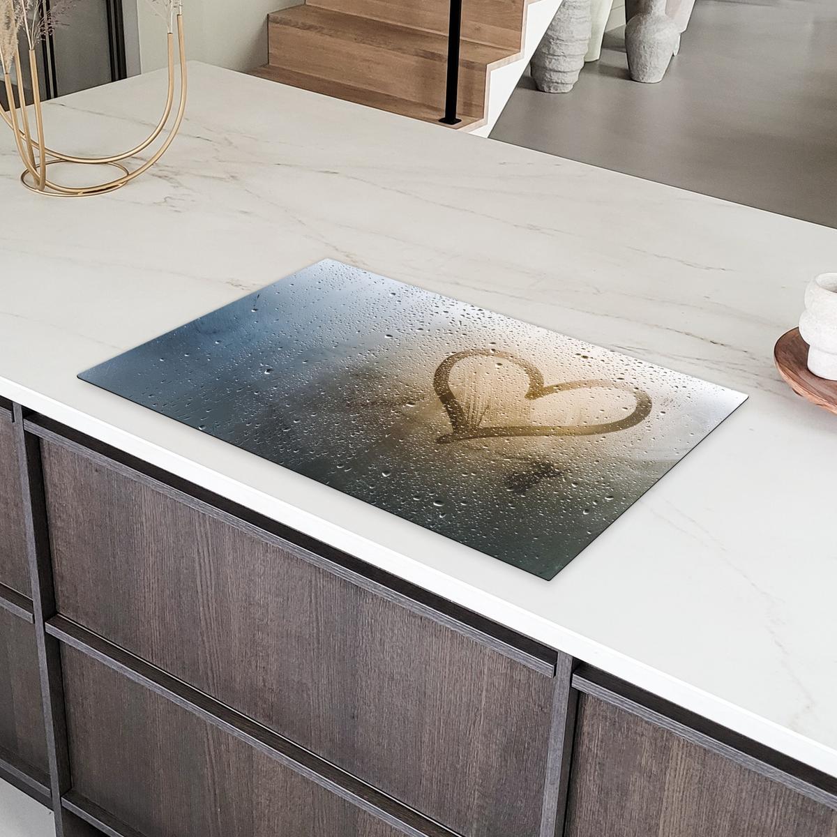 HERDABDECKPLATTE Herz - Kondenswasser - Wasser - 3D Ceranfeldabdeckung 85x52 cm - Grau, Kunststoff (85/52/0.2cm) - MuchoWow