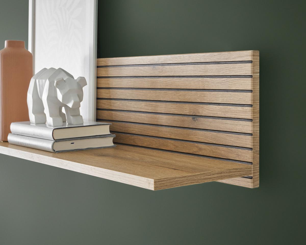 WOHNWAND 3-teilig weiß matt, Eiche 285 cm, Schrankwand mit Soft-Close-Funktion - Eichefarben/Schwarz, Glas/Holzwerkstoff (285/180/42cm) - Furn.Design