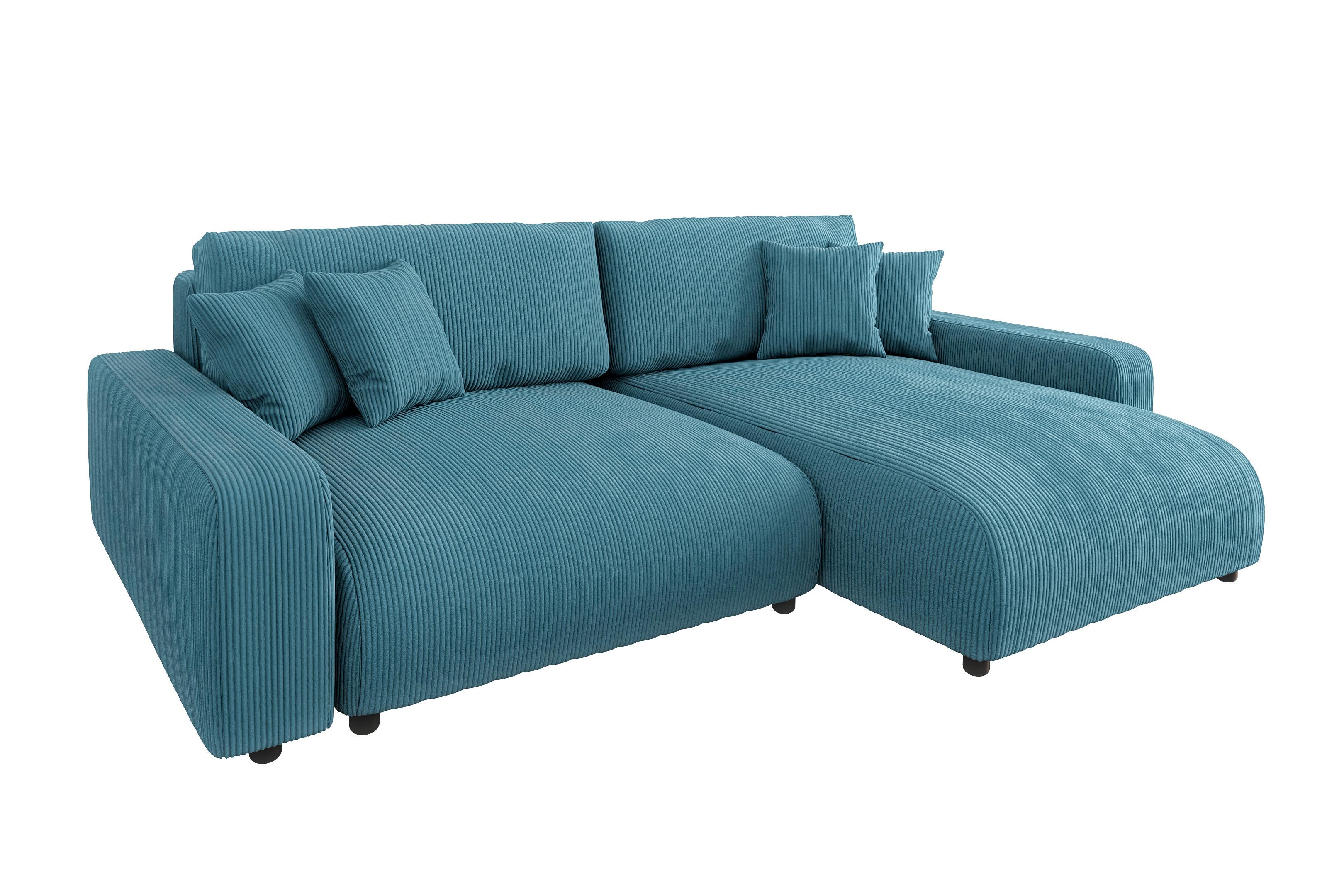 ECKSOFA Emma Türkis Cord - Ottomane rechts - Türkis, Textil (234/170cm) - S-Style Möbel