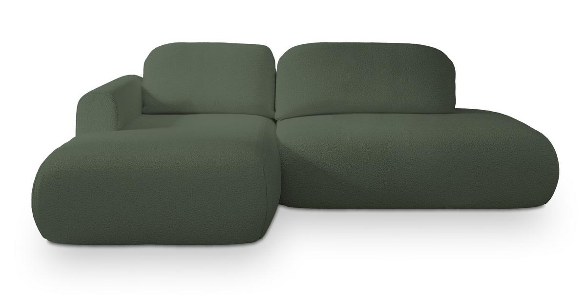 ECKSOFA NUVIRA L-S Grün Boucle-Stoff mit Schlaffunktion - Grün, Holz (279/158cm) - MASSENO