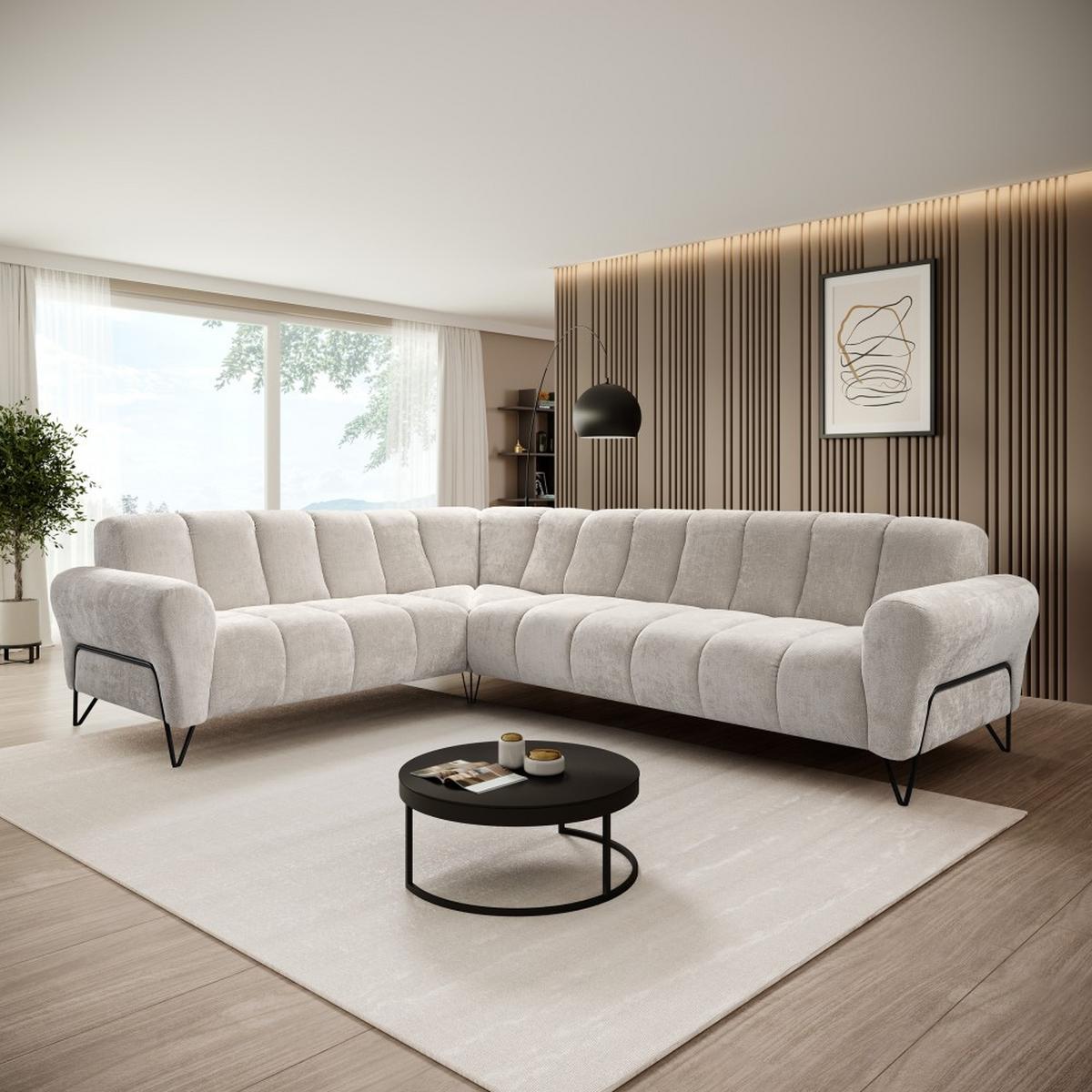 ECKSOFA Volare ohne Schlaffunktion Creme rechts - Creme/Schwarz, Textil/Metall (295/235cm) - Beautysofa