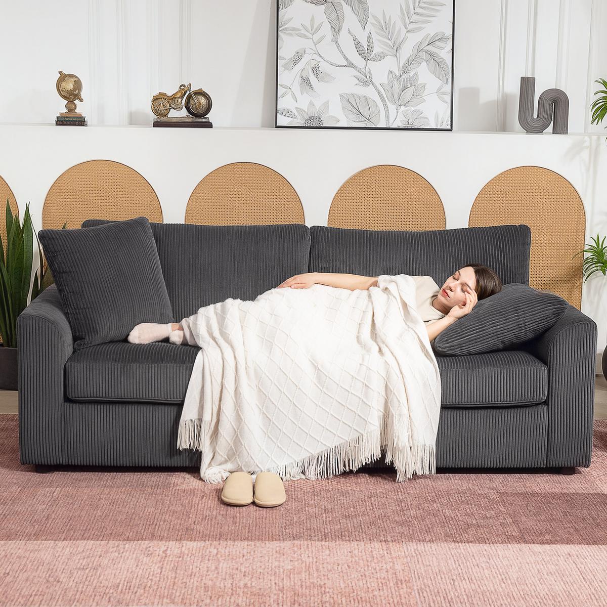 3-SITZER-SOFA, Couch mit Armlehnen, Zierkissen, Polstersofa mit Cordbezug, Grau - Dunkelgrau/Schwarz, Kunststoff/Textil (80/88/212cm) - HOMCOM