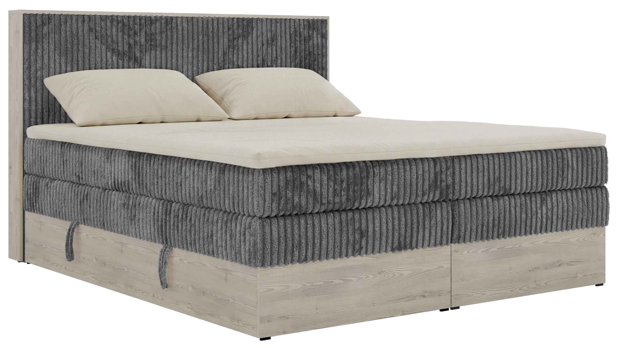 BOXSPRINGBETT NORDIC KING 200/200 - Grau Cord - Topper T25 - H3 - Schwarz/Grau, Kunststoff/Textil (200/200cm) - MKS