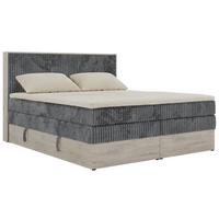 BOXSPRINGBETT NORDIC KING 140/200 - Grau Cord - Topper Visco - H3 - Schwarz/Grau, Kunststoff/Textil (140/200cm) - MKS