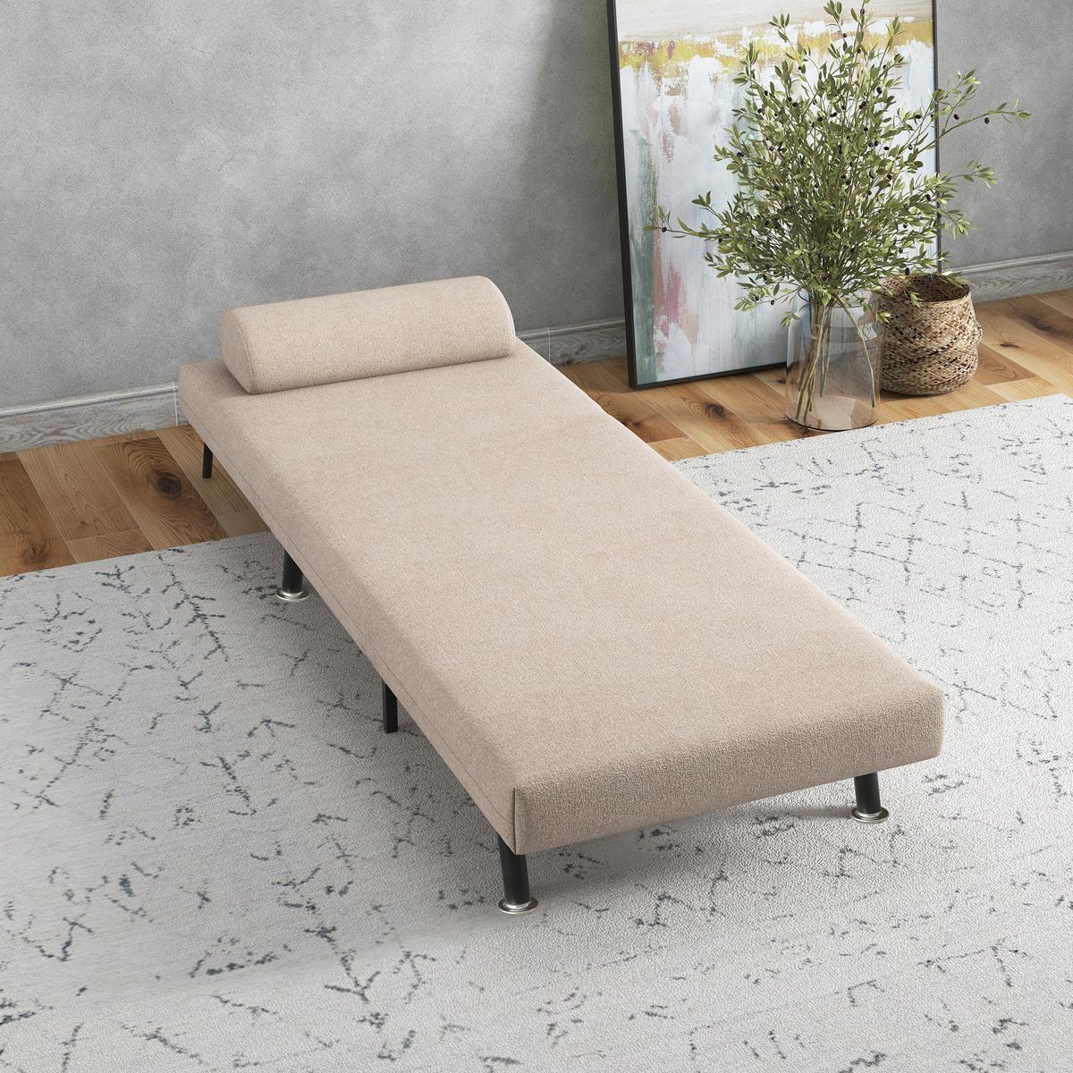 SCHLAFSESSEL, Klappsessel mit Bettfunktion, Rückenkissen, für Wohnzimmer, Beige - Beige/Schwarz, Textil/Metall (70/75/75cm) - HOMCOM