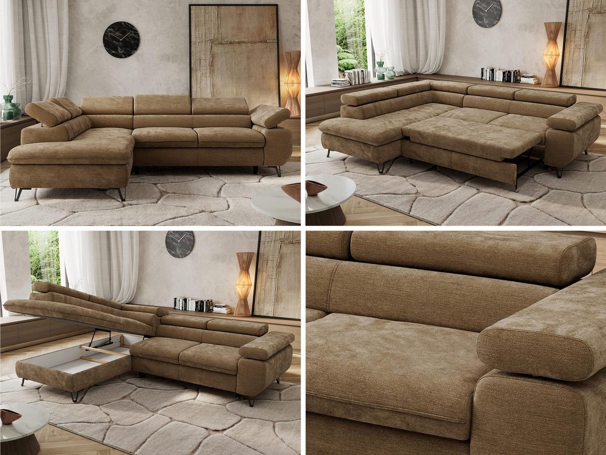 ECKSOFA PABLO L Braun Schenille glatt - Links Seite - Schwarz/Braun, Textil/Metall (208/273cm) - MKS