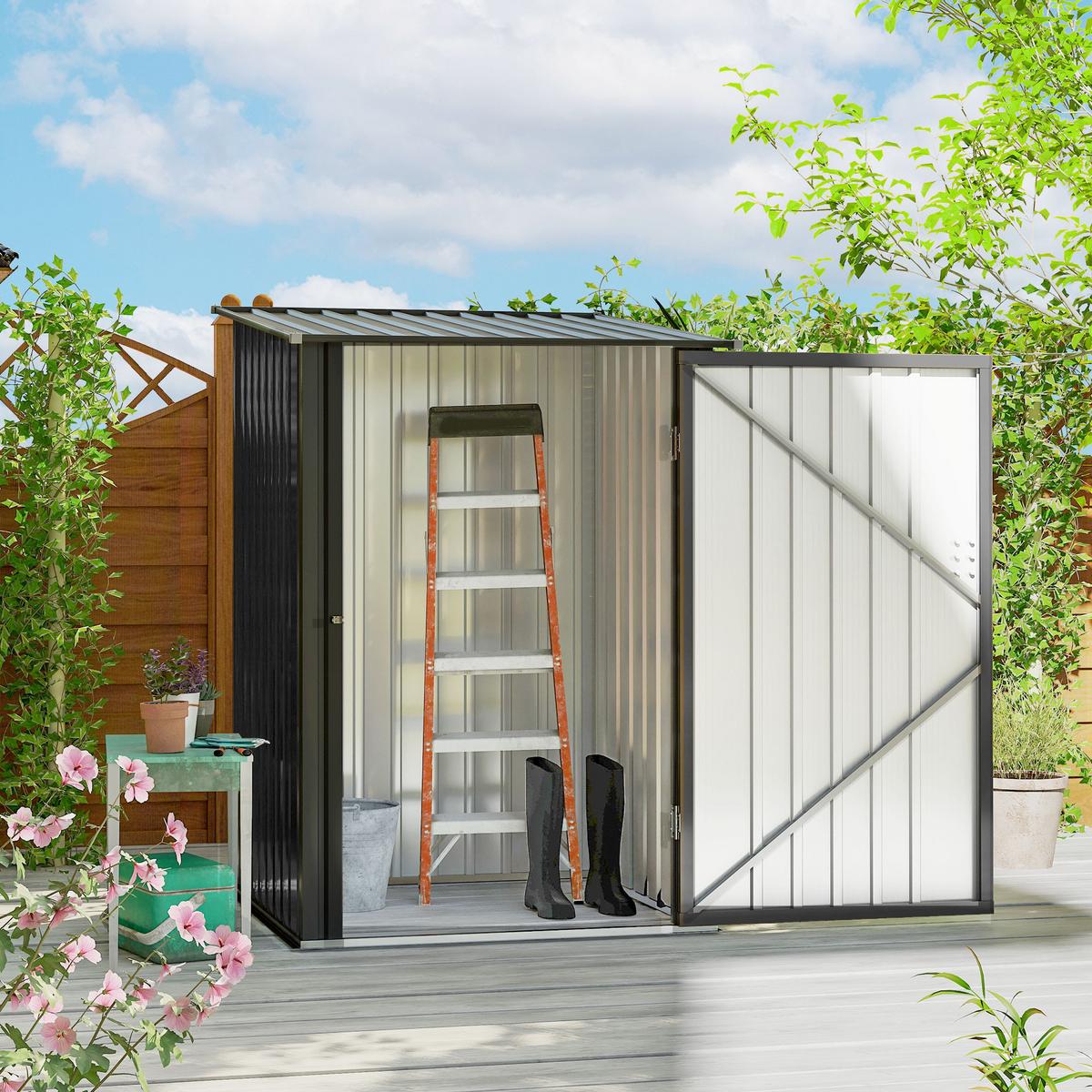 GERÄTEHAUS mit Pultdach 1 x 1 m Metall Gartenhaus 0,92m² verzinkter Stahl Grau - Dunkelgrau, Metall (103/160/100cm) - Outsunny