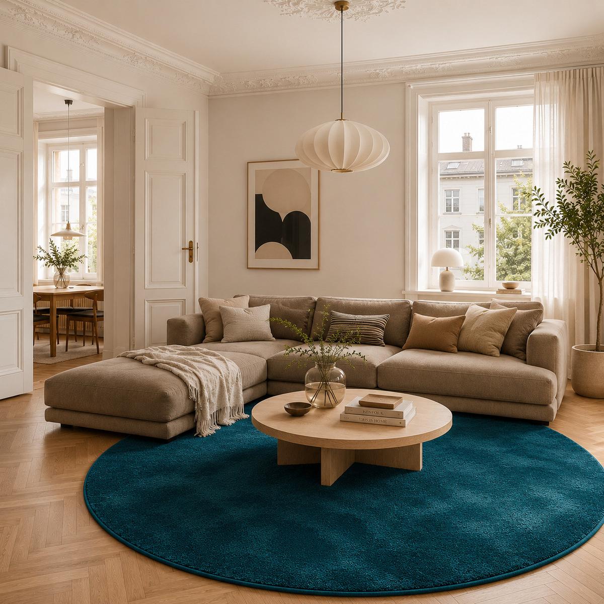 HOCHFLOR LANGFLOR TEPPICH SUPER SOFT MELIA RUND - Petrol, Textil (200/200cm) - Pergamon