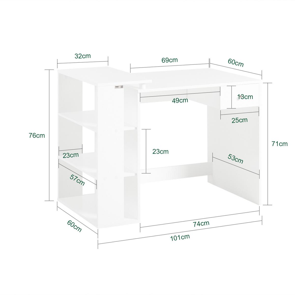 SCHREIBTISCH Weiß - Weiß, Holzwerkstoff (60/101/76cm) - SoBuy