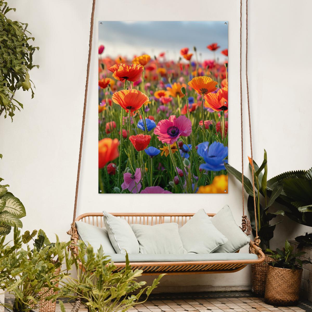GARTENPOSTER Blumen - Mohnblumen - Farbenfroh - Natur Gartendekoration 120x160 cm - Dunkelorange, Kunststoff (120/160/0.2cm) - OnlyWow