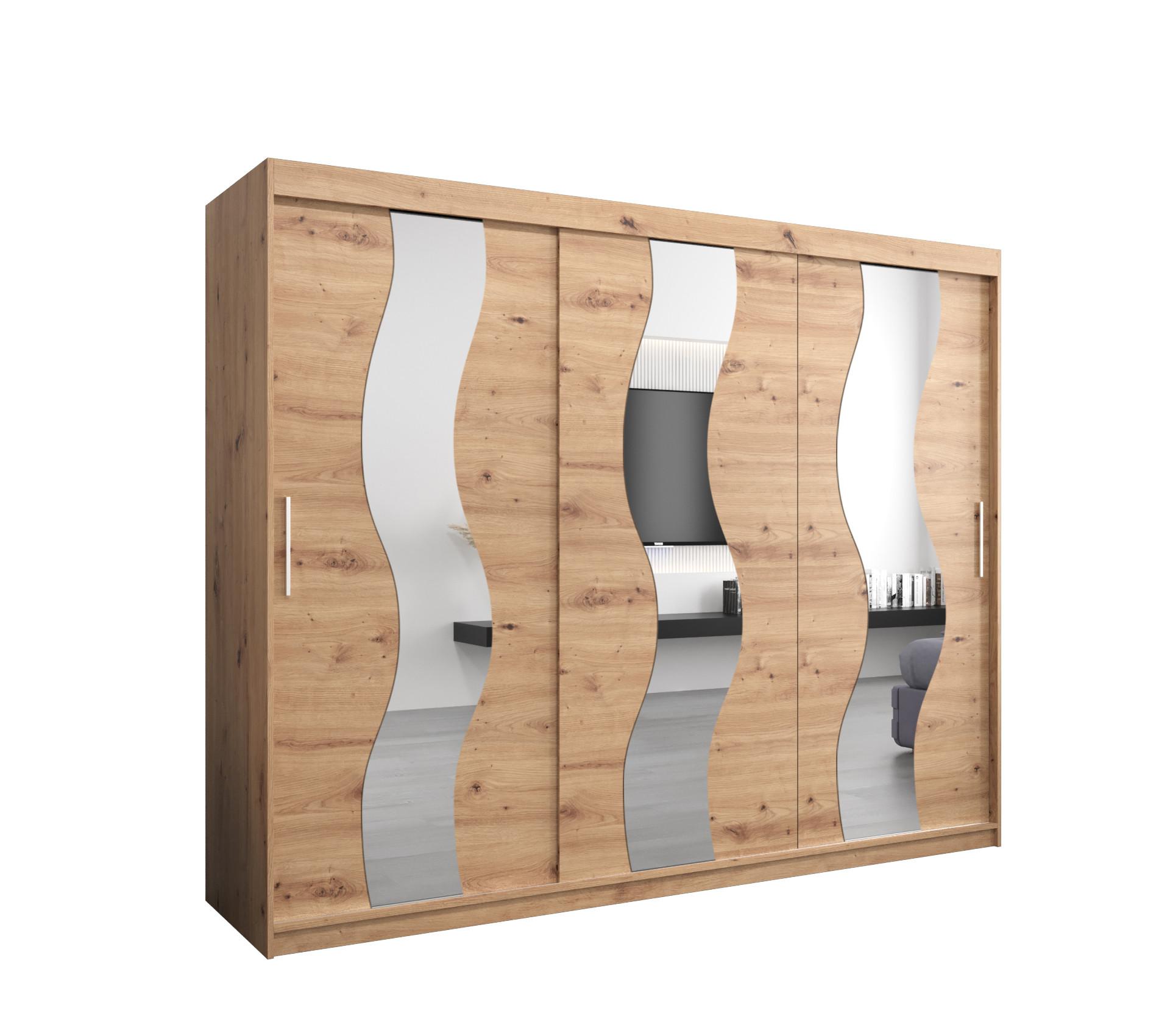 SCHWEBETÜRENSCHRANK 200/250/62 3-türig - Silberfarben/Eiche Artisan, Holz/Kunststoff (250/200/62cm) - MÖBEL KRYSPOL