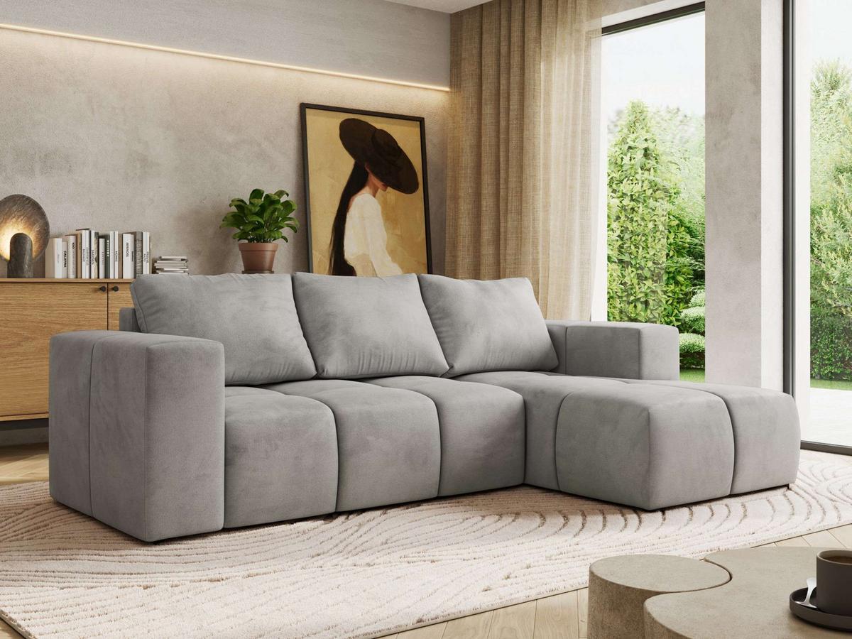 ECKSOFA MONIVA Hellgrau Velvet - Rechts - Hellgrau/Schwarz, Kunststoff/Textil (266/164cm) - MKS