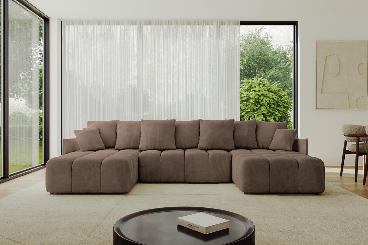 WOHNLANDSCHAFT LONLI-U 355x189x68 Braun Velours - Braun, Holzwerkstoff/Kunststoff (355/68/189cm) - ALTDECOR