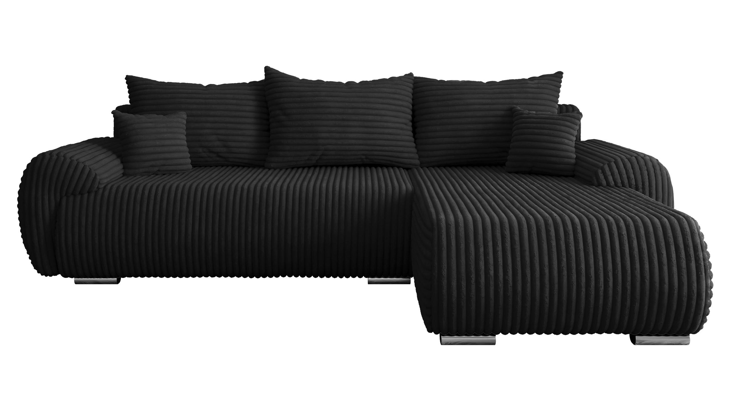 ECKSOFA Ubo L Cord, Seite: Rechts - Silberfarben/Schwarz, Holz/Kunststoff (282/187cm) - MIRJAN24
