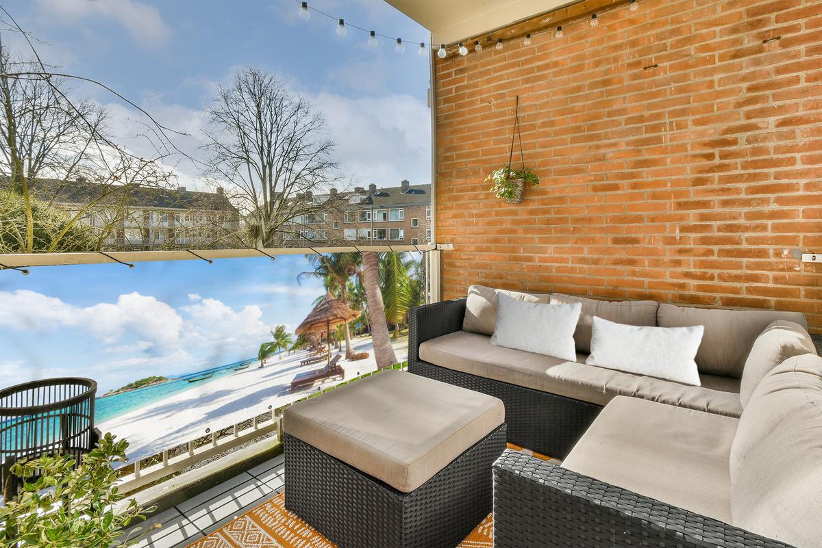 BALKON-SICHTSCHUTZ Strand - Meer - Palmen Windschutz 300x95 cm - Hellblau, Kunststoff (300/95cm) - MuchoWow