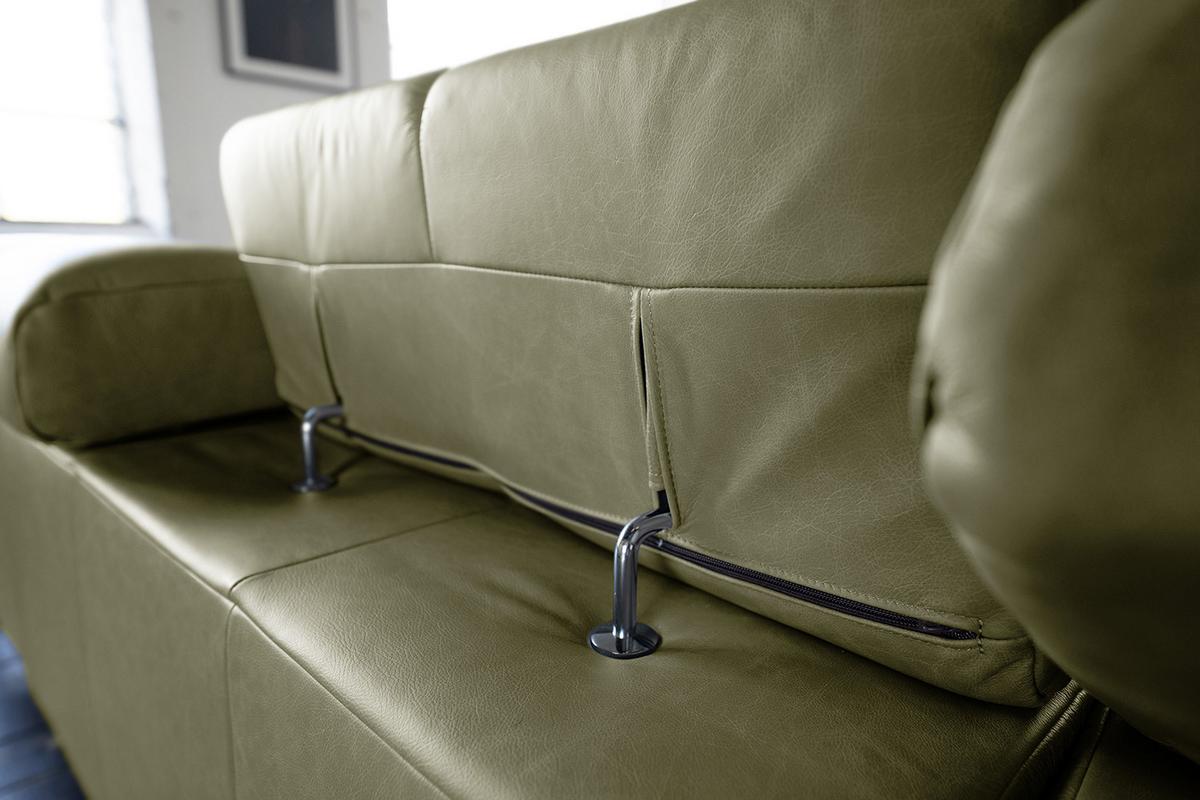 ECKSOFA NELSON Grün Leder - Schwarz/Olivgrün, Leder/Metall (321/216cm) - KAWOLA