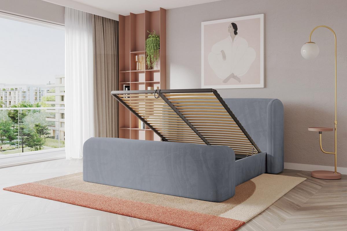 POLSTERBETT mit Bettkasten, Fußteil und Lattenrost, Bett mit Matratze H3/H4 - ESTI-Z 160x200 Grau - Grau, Holzwerkstoff/Textil (160/200cm) - ALTDECOR