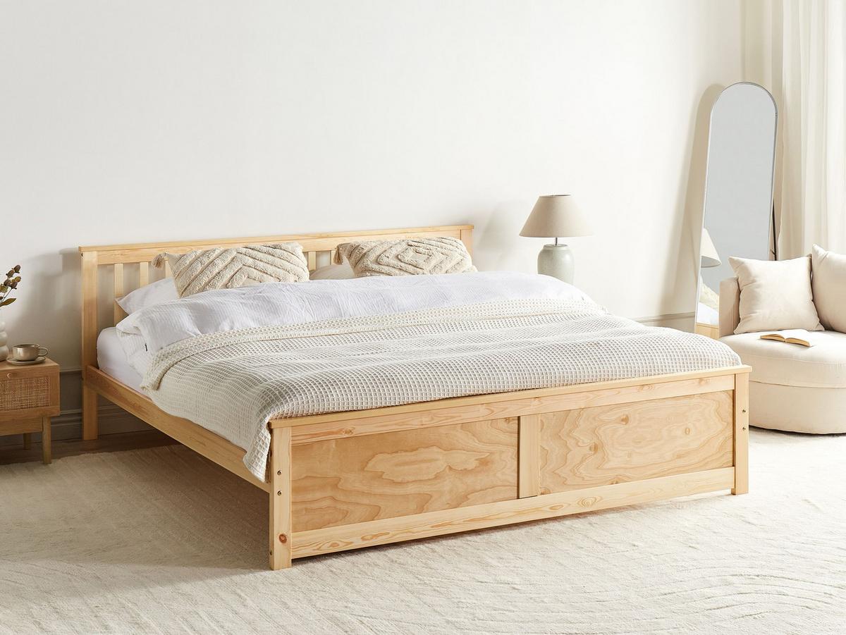 BETT mit Lattenrost 160x200 cm Heller Holzfarbton Olendon - Hellbraun, Holz (160/200cm) - Beliani