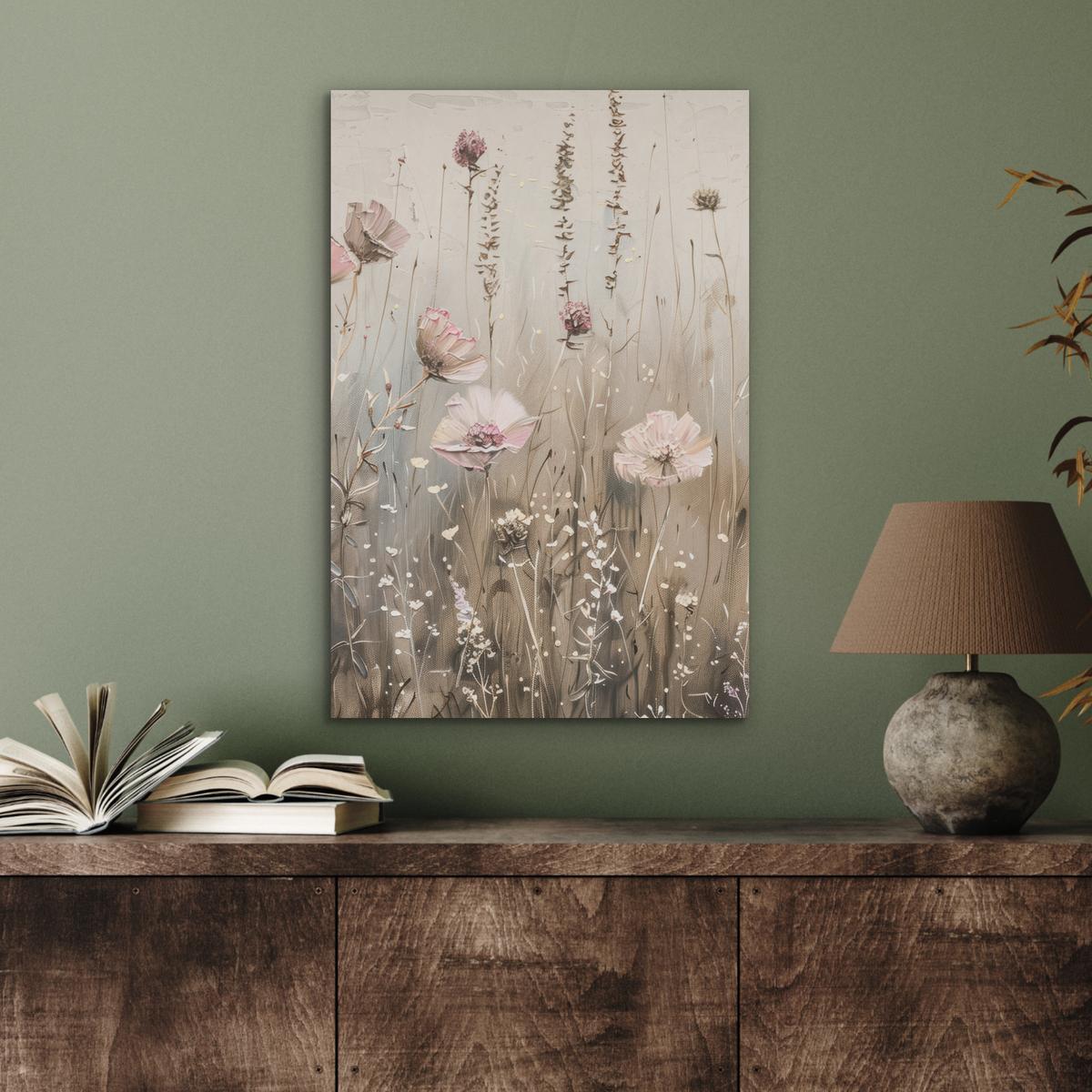 AKUSTIKBILD Blumen - Rosa - Modern - Beige Kunstdruck Schlafzimmer 50x70 cm - Beige, Kunststoff (50/70/0.9cm) - MuchoWow