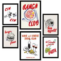 POSTER Set Mit 6 Von Lebensmitteln & Pop Art Ramen & Pasta A3 & A4 Schwarzer Rahmen - Schwarz, Papier (29/3cm) - Nacnic